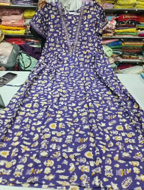 Premium Cotton Frock Style Nighty with Adjustable Rope & Side Pocket |NT3645